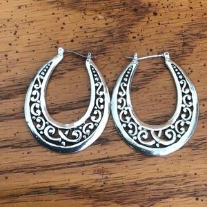 Silver Filigree design Hoop Earrings